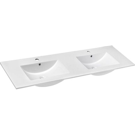 Sapho - Double-lavabo pour meuble, 151x46 cm, avec trop-plein, trous pour la robinetterie, blanc 1601-150 (1/2)