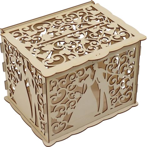 Boîte en bois creuse à monter soi-même, porte-cartes cadeaux, boîte de décoration pour réception de mariage, montage facile JM01777, petite taille (1/5)