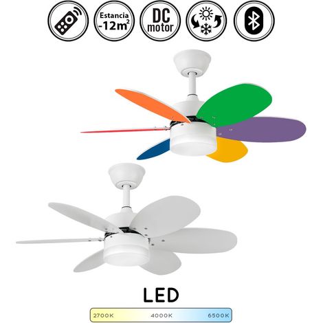 Ventilador de techo con luz silencioso DC con mando KIDS blanco y colores vivos 85 cm invierno-verano color luz regulable bluetooth (1/5)