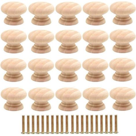 Lot de 20 Boutons de Tiroir Ronds de 35mm en Bois - Poignées pour Portes d'Armoires avec Vis (1/5)