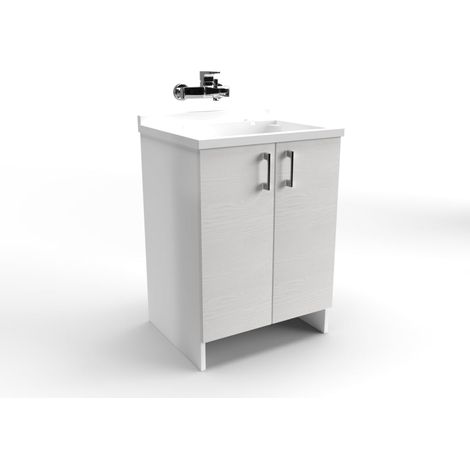 MaMa Store ATENA LAV IN KIT DA MONTARE Mobile Lavatoio-Lavapanni Bianco Opaco Bianco Artico in Metacrilato con ASSE in Legno L. 60 cm x P. 50 cm x H. 86 cm