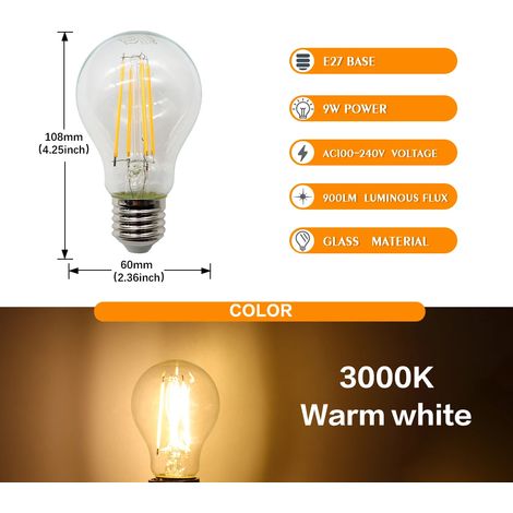 Ampoule LED 9W (E27, verre 3000K, 1 pièce), éclairage décoratif pour la maison