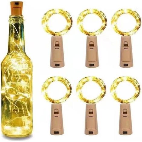 Paquete de 6 luces para botellas de vino con corchos，2 metros，20 LED，funcionan con pilas，cable de cobre flexible，lámpara de mesa impermeable (1/5)