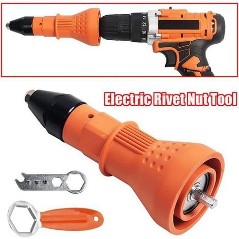 TEMPSA - Outil de rivetage électrique - Couleur orange - Taille de buse 2,4mm, 3,2mm, 4,0mm, 4,8mm (1/4)