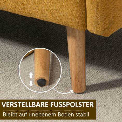 Canapé 2 places Loveseat avec coussins, repose-pieds réglables, tissu polyester velouté, mousse dense, design compact, assise double, beige naturel + jaune (1/5)