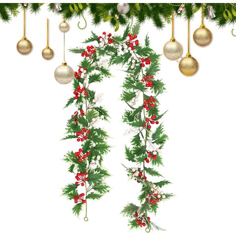 Guirlande de Noël pour Extérieur Feuilles Réalistes 175 Centimètres  Vrilles Décoratives Pour Maison, Porte d'Entrée, Cheminée, Patio, Salon, Jardin, Cour, Mur (1/5)