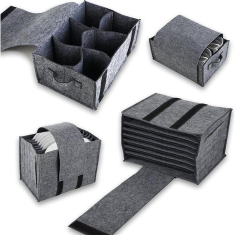 Boîte de Rangement en Feutre pour Rangement Camping-Car Rangement Vaisselle Support pour Assiettes Design Pliable Peut contenir 8 Assiettes et 6 Tasses(Gris) (1/5)