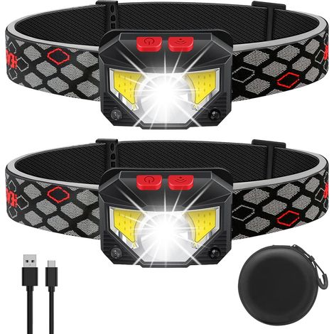 EASYCOMFORT Lampe Frontale LED Rechargeable - 800 Lumens, Lumière Rouge Blanche, 2Pack Étanche (1/5)