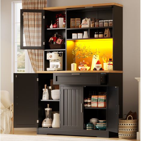 Aparador vitrina 104x40x180 cm de MDF negro con almacenaje FloraGrace (1/5)