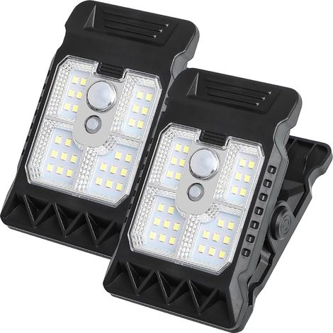 Lampes À Pince Avec Détecteur De Mouvement, Alimentées Par USB Et Énergie Solaire, 3 Modes D'éclairage, Pour Jardin Extérieur, Éclairage De Sécurité Solaire, Détecteur Mouvement Extérieur (2pcs)