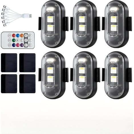 6 Pièces LED sans Fil Voiture, 8 Couleurs Lumières Stroboscopiques avec Télécommande, LED Voiture Chargement USB, Strobe Drone Light étanche Anti-Collision pour Moto RC Voiture Drone Camion Vélo