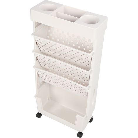 Étagère à livres 5 niveaux mobile, bibliothèque rotative et démontable, meuble de rangement à étagères multiples avec roulettes pour chambre, studio, bureau. (1/5)