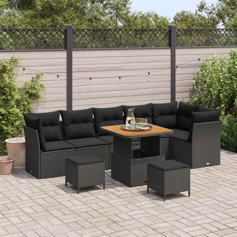 Teenpull – Gartensofa-set 9 Stk. Schwarz Poly-Rattan (1/5)