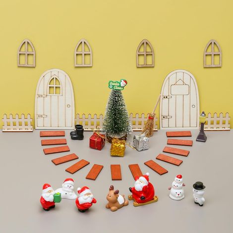 Juego de 40 puertas de elfo - Decoración navideña completa, árbol de Navidad, látigo, Papá Noel, muñeco de nieve, caja de regalo, farolas, botas