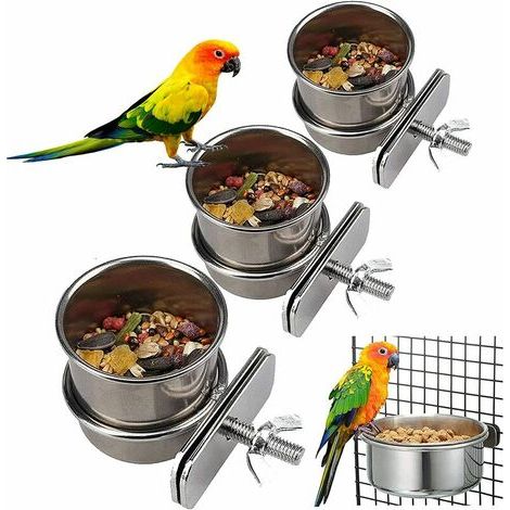 3pcs Stainless Steel Bird Bowls Bird Feeding Bowl Hanging Food Bowl Bird Cage Feeding Bowl Hanging Bowl with Clip Bird Cage Accessories (1/5)