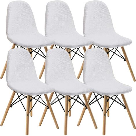 Elastische Jacquard Stuhlbezüge 6er-Set Cremeweiß Universell Waschbar (1/5)