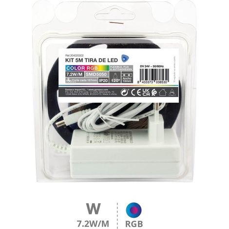 Kit de bande LED 5M 7,2W/m IP20 RGB prêt à l'emploi
