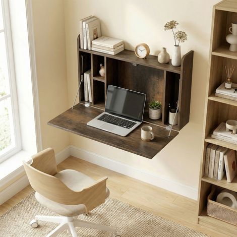 Bureau suspendu table murale table d'ordinateur murale et tablette rabattable avec rangements - 77 x 20 x 51 cm (1/5)