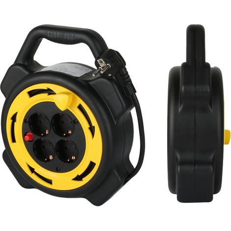 CILIA Enrouleur Câble Électrique 10m Rallonge Électrique 10m sur Tambour avec 4 Prises Câble H05VV-F 3G1.5, Max 3000W 16A, Protection Thermique Maison et Bricolage (Noir/Jaune)