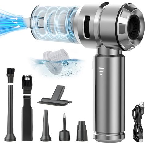 Portable mini 4-in-1 cordless vacuum cleaner, 23000PA powerful strong cyclonic vacuum cleaner, USB rechargeable portable car vacuum cleaner, silver (1/5)