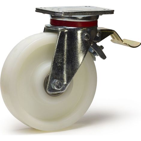 Roulette pivotante à frein diamètre 150 mm roue polyamide 6 blanc renforcée - 900 Kg (1/2)