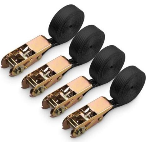 4Pcs Sangles a Cliquet, Sangle a Cliquet en Polyester pour Moto, Voiture, Vélo, Remorque, Capacité de 800 kg, 6M x 25MM - Noir