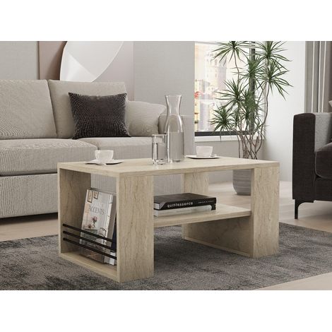 Table à café, Travertine, 80 x 50 x 40 cm, 100% mélaminée, épaisseur 18 mm, Design élégant en marbre pour espaces de Vie Modernes (1/5)