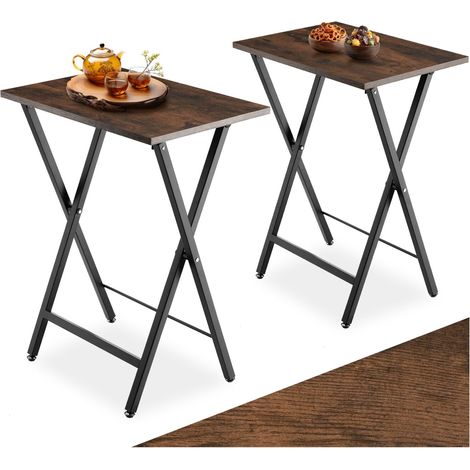 Ensemble de 2 tables d’appoint pliables pieds réglables bois foncé