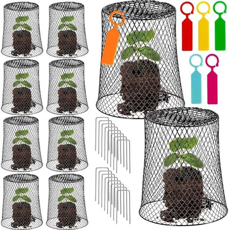 12 x Wire Bells for Plants, 23 cm x 23 cm Metal Garden Protection Cage with 40 Stakes and 30 Labels for Keeping Away Rabbits, Chickens, Squirrels, Birds and Other Animals (1/5)