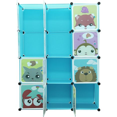 SiFree®Armoire Penderie Plastique Enfants Bieu, 12 Cubes Armoire Etagère Meuble de Rangement Pour Vêtements Chaussures Jouets Carto (1/4)