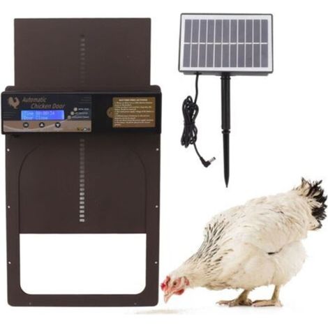 Automatic Chicken Coop Door Solar Powered Timer IP45 Waterproof Aluminum Poultry Automatic Chicken Coop Doors, Programmable LED Screen, Light Sensor (1/5)