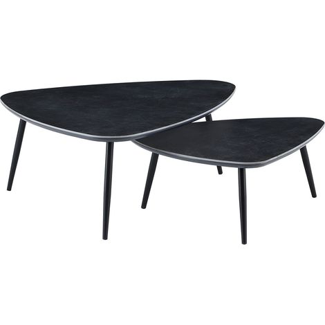 Home Heavenly® Juego de 2 mesas de centro nido Island, Mesas auxiliares Diseño Nido, Superficie Cerámica y Estructura Metálica N Color : Negro (1/5)