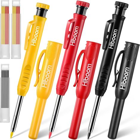 Lot de 3 crayons de charpentier solides avec capuchon à crayon et 21 recharges, marqueur de crayon mécanique à trou profond avec taille-crayon intégré pour menuisier, architecte (1/5)