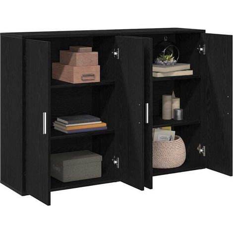 Ensemble de 2 Buffets de Salle à Manger, Meuble Rangement Cuisine en Bois d'Ingénierie Couleur Chêne Noir, 60x31x84 cm (1/5)