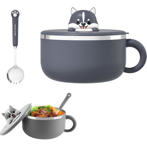 Bol Ramen Céramique 1200ml Gris - 1 pièce, gris, 1200ml - bol soupe nouille poignee couvercle cuillere moderne - ramen bol Lumiryn