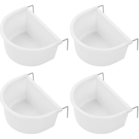 QORVA-Lot de 4 gamelles en plastique en forme de D avec crochet à suspendre pour perroquet, perruche, calopsitte et perruche (1/5)