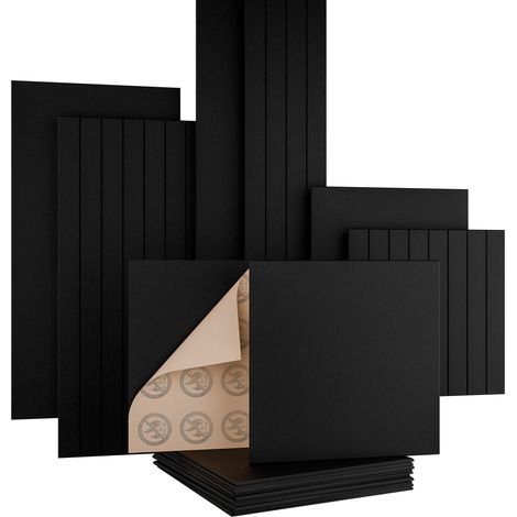 AKUSTIKO Felt Akustikpaneele Brandschutz B-s1-d0 selbstklebend Filz Wand- & Deckenplatten, schlichte Oberfläche & Lamellenstruktur Schwarz: 1 Paneel, Plain 60x60cm (1/5)