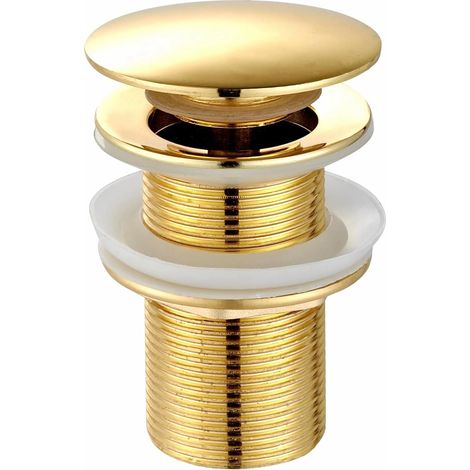 Piletta di scarico universale per lavello e lavabo - Moderna valvola di scarico click-clack - Tappo di scarico con troppo pieno, ottone, acciaio inox, oro (senza troppo pieno) (1/4)