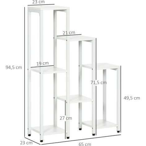 Support à plantes 7 niveaux - Étagère fleuriste en acier blanc 65x23x94,5 cm - Pour intérieur et extérieur. (1/5)