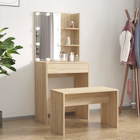 vidaXL Juego de tocador con LED madera contrachapada roble Sonoma (1/5)