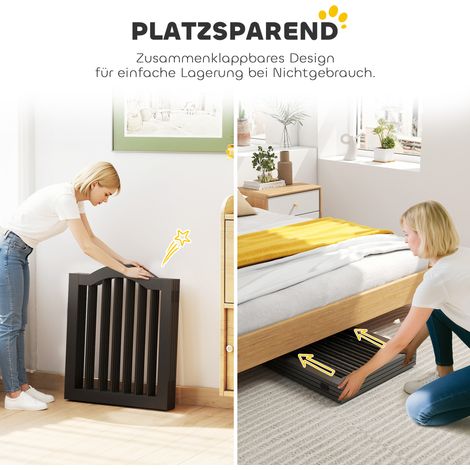 Barrière autoportante pour chien pliable, 4 panneaux, 208 x 29,5 x 61 cm, noire, avec pieds (1/4)
