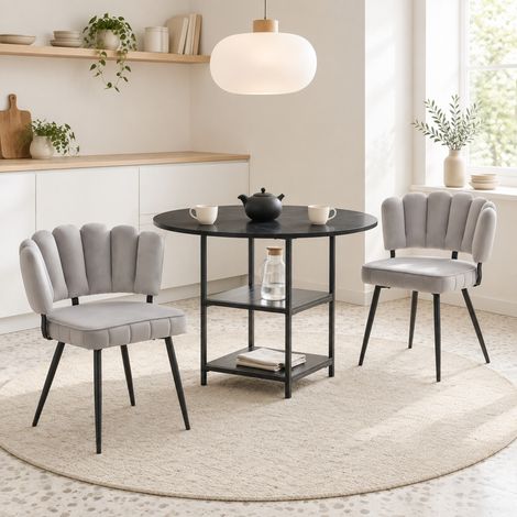 MEUBLIV Set tavolo rotondo 107 cm e 2 sedie nero/grigio chiaro con doppio ripiano (1/5)