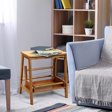 Tabouret Pliant Marchepied avec 2 marches Petit Escabeau Capacité 100 kg en Bambou 45x51x48cm Naturel (1/5)