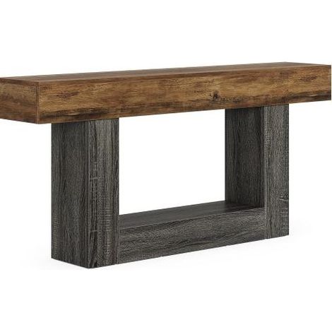 Mesa consola estrecha de MDF gris y madera rústica, 160 cm, HOMVRA (1/5)