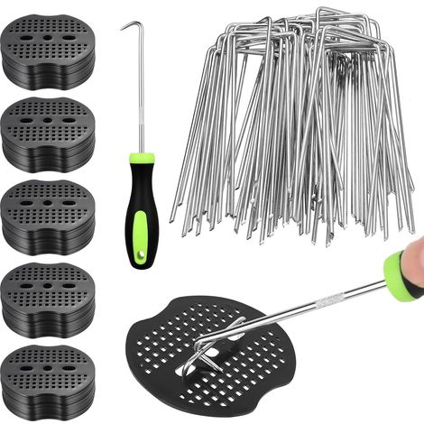 101 Pcs pour Sardines de Fixation, 10 cm Piquets de Jardin, Piquet de Tente, Ancrages au Sol en U, Piquets de Fixation avec Rondelles pour Bache Anti Mauvaise Herbe Tissu Anti-mauvaises Herbes Camping (1/5)