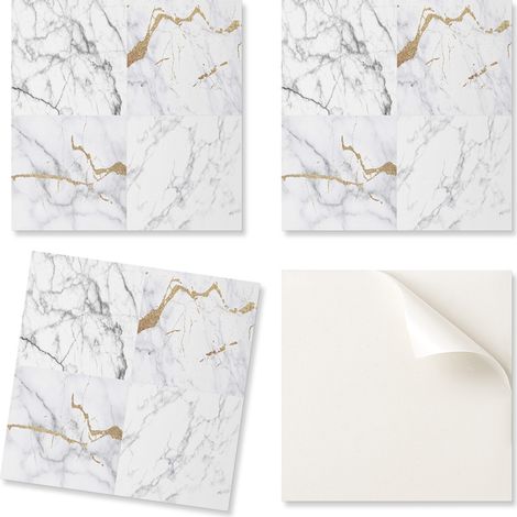 Baldosas de vinilo con motivo de m谩rmol veteado para cocina, 20x20x20 cm