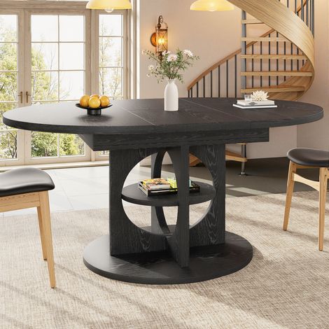 Tisch aus MDF und Metall 110/150 x 110 x 76 cm, Schwarz, ausziehbar rund-oval (1/5)
