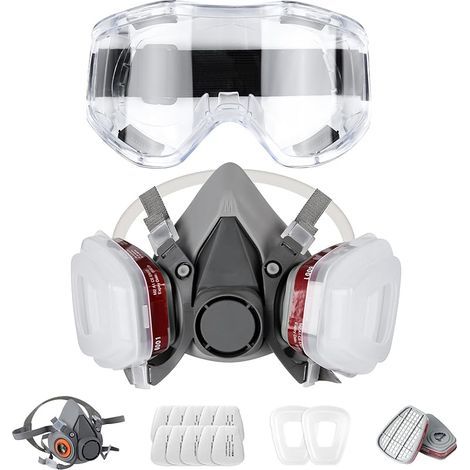 Masque de protection respiratoire réutilisable avec filtres et lunettes de protection, masque de demi-visage anti-poussière pour la peinture, la poussière fine, le ponçage, le (1/5)