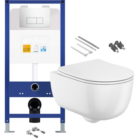 Gloss White Rimless Wall Hung Toilet with 1.10m Concealed Cistern Frame Set - Chrome Plate (1/4)