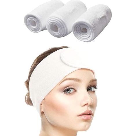 3PCS Bandeau Maquillage Cheveux Lavable Bandeau Serre-Tête Scratch Blanc Pour Spa Yoga Sport Se Maquiller Soins du Visage (Blanc) (1/5)